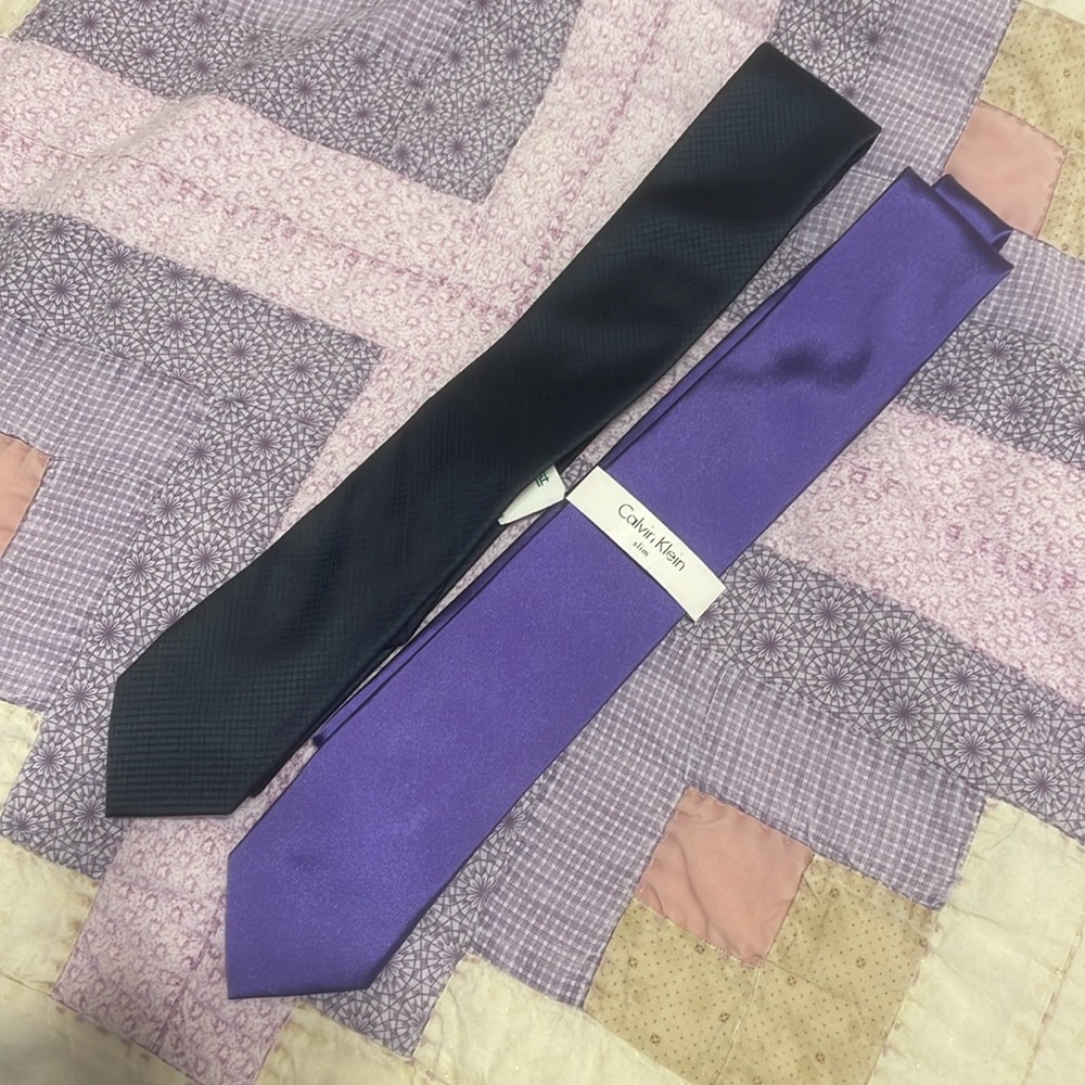 Calvin Klein slim ties, purple and gray